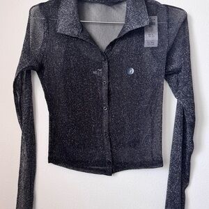 Hollister Glittery Black Button-Up Blouse